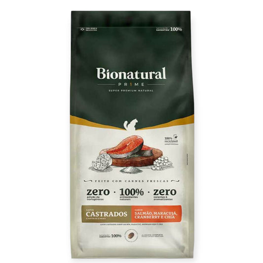Ração Bionatural gato Adulto castrado salmão, maracujá clambeury 1,5kg