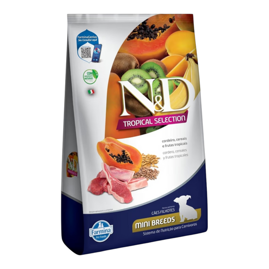 Ração ND tropical Cães filhotes raças pequenas,cordeiro cereais e frutas tropicais 2,5kg