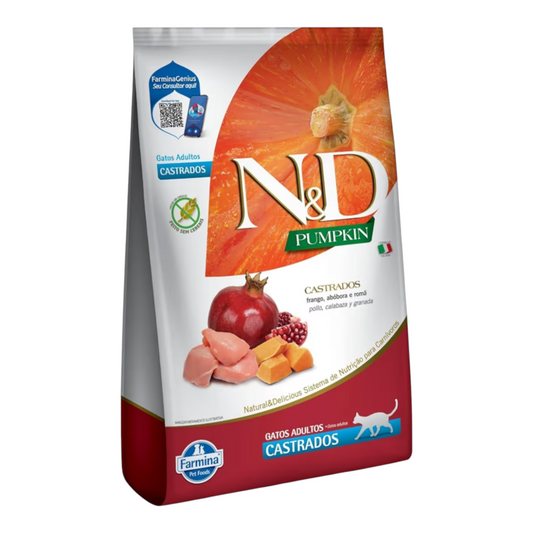 Ração ND Pumpkin Frango, Abóbora e Romã para Gatos Adultos Castrados 1,5kg