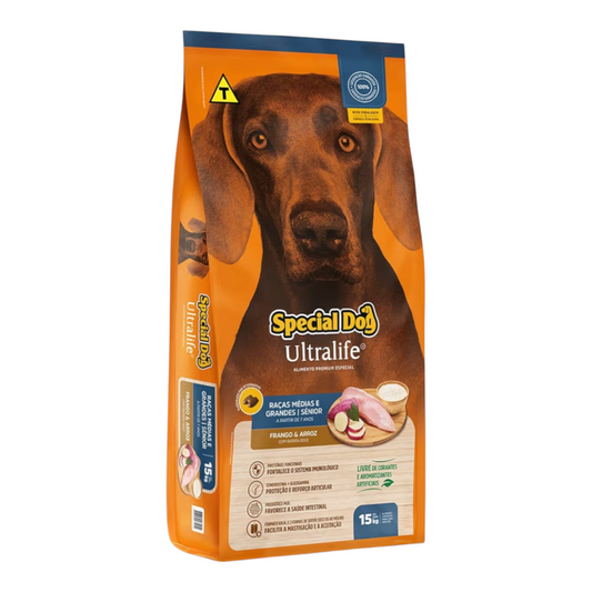 Ração Special Dog Ultralife Cães adulto raças médias e grandes Sênior sabor frango 15kg