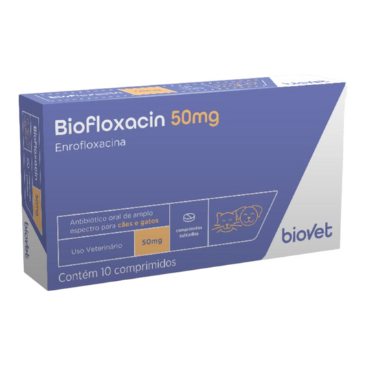 Biofloxacin 50mg
Antibiótico oral de amplo espectro. 10 comprimidos