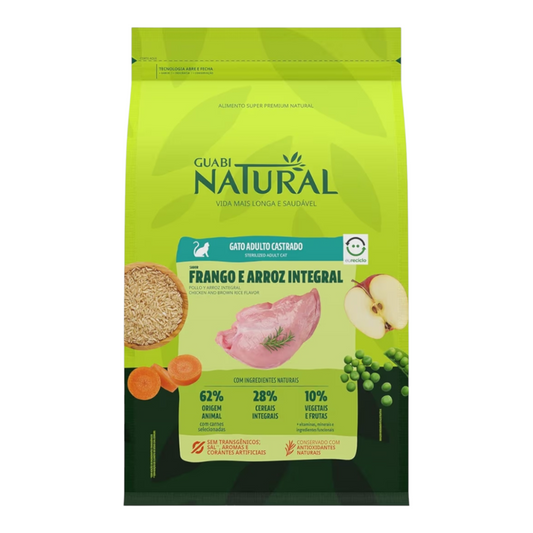 Ração Guabi Natural Gato Adulto Castrado Frango E Arroz Integral 7,5Kg