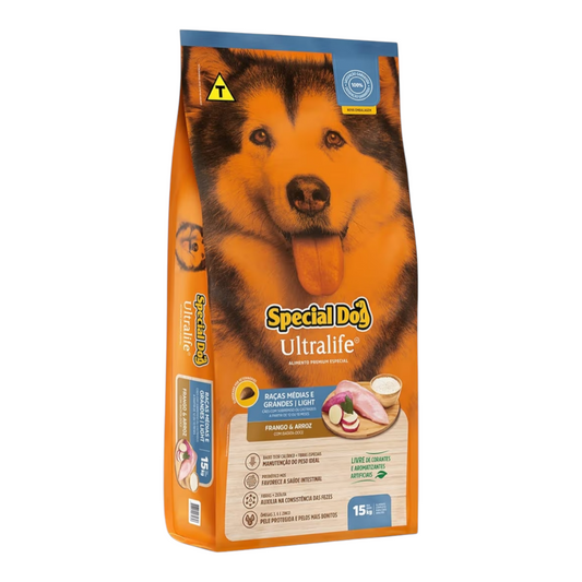 Ração Special Dog Ultralife cães raças médias e grandes light / castrados sabor frango 15kg