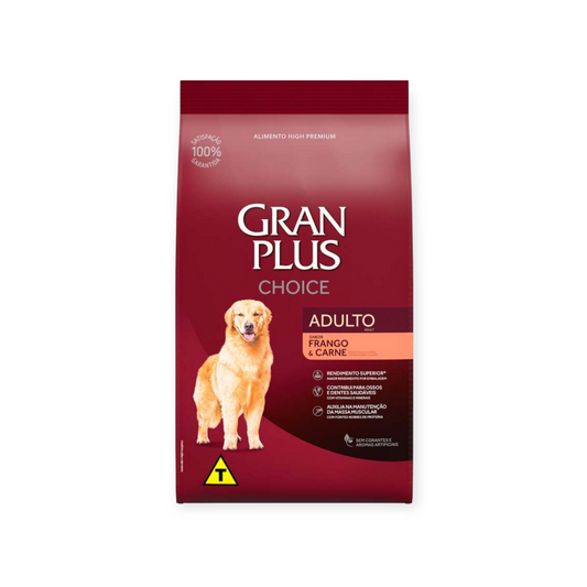 Ração Gran plus Choice cães Ad. raças médias sabor carne e frango promoção 16,5kg