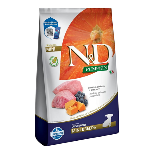 Ração ND pumpkim cães filhotes,Cordeiro, Abóbora e Blueberry 2,5kg