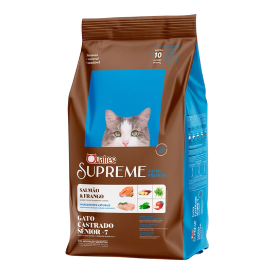 Ração Quatree Supreme gato castrado senior 7+ frango e salmão 10,1kg