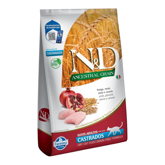 Ração ND Ancestral Grain Frango Gatos Adultos Castrados 1,5kg
