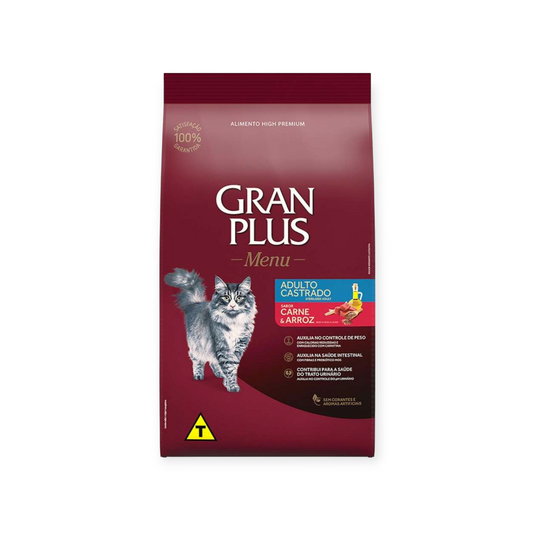 Ração Gran plus gatos castrado carne e arroz 3kg
