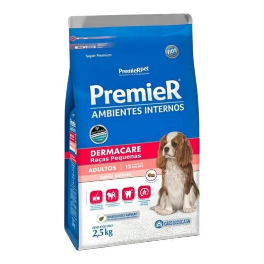Ração Premier Ambientes Internos Cães Adultos Dermacare Raças Pequenas Salmão 2,5kg