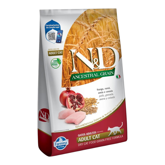 Ração ND Ancestral Grain Ração para Gatos Adultos Frango e Romã 7,5 kg