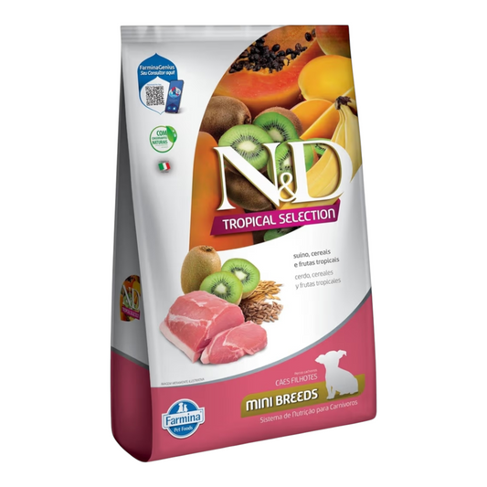 Ração ND tropical cães filhotes raças pequenas, suíno ,cereais e frutas tropicais 2,5kg