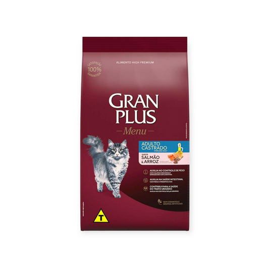 Ração Gran plus gatos castrado salmão e arroz 3kg